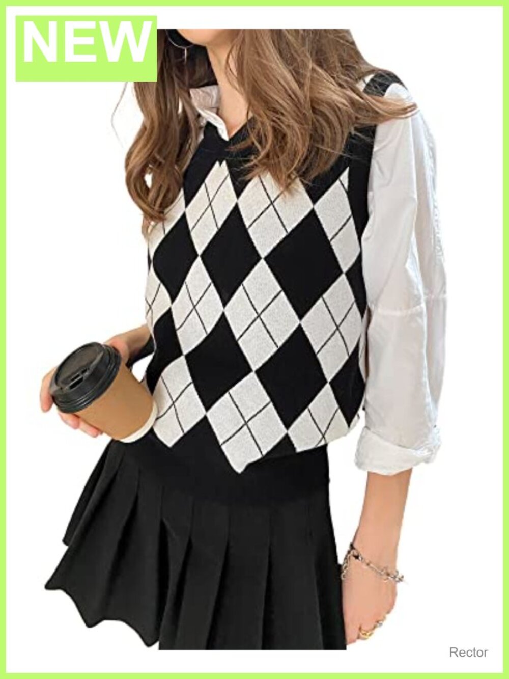 Argyle Houndstooth Knitted Sweater Vest Sleeveless Pullover Y2K Retro